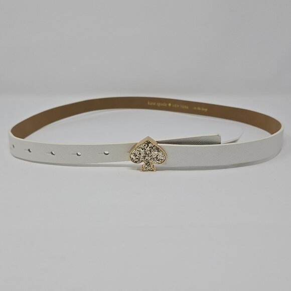 Kate Spade Leather Slim White Belt with Glitter Spade Buckle, Small - Picture 5 of 15
